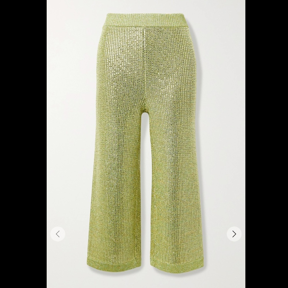GUCCI Cropped crystal metallic knit wide-leg pants